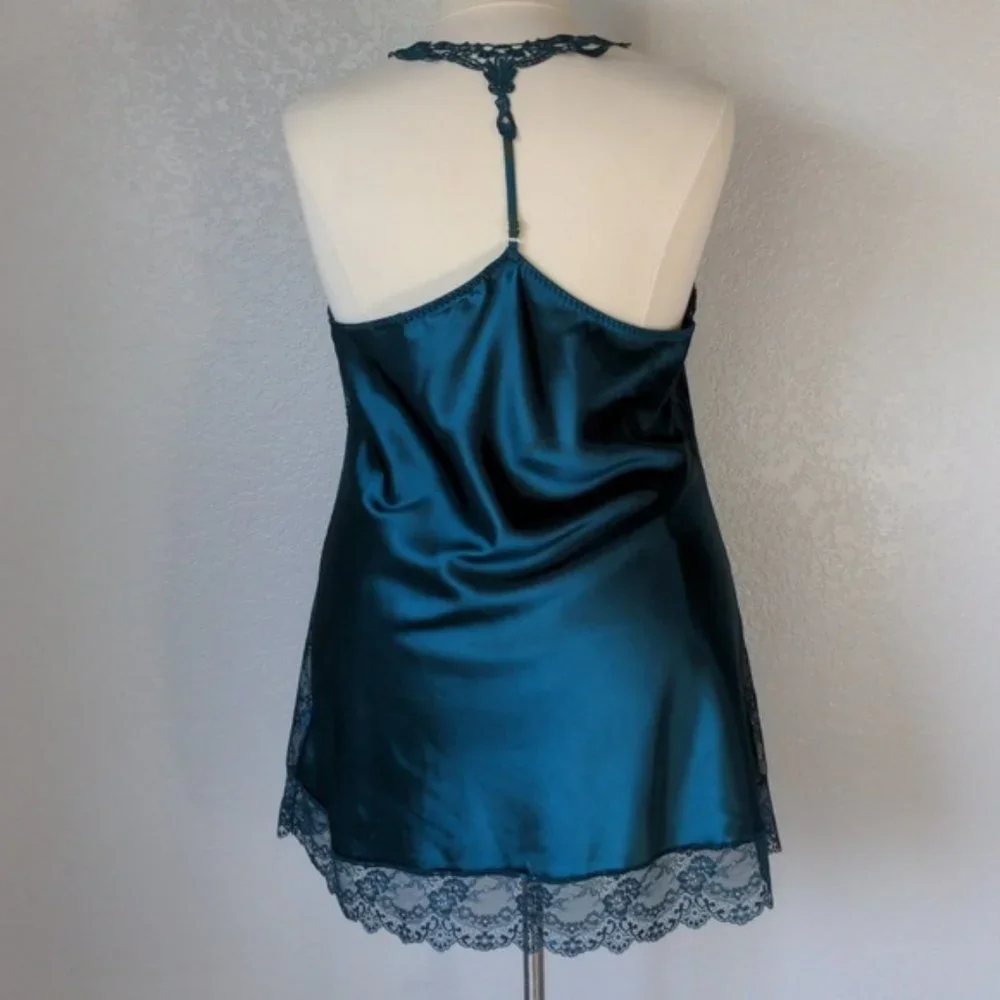 Avidlove XXXL Chemise Lingerie Satin Lace trim Teal Green Racerback
